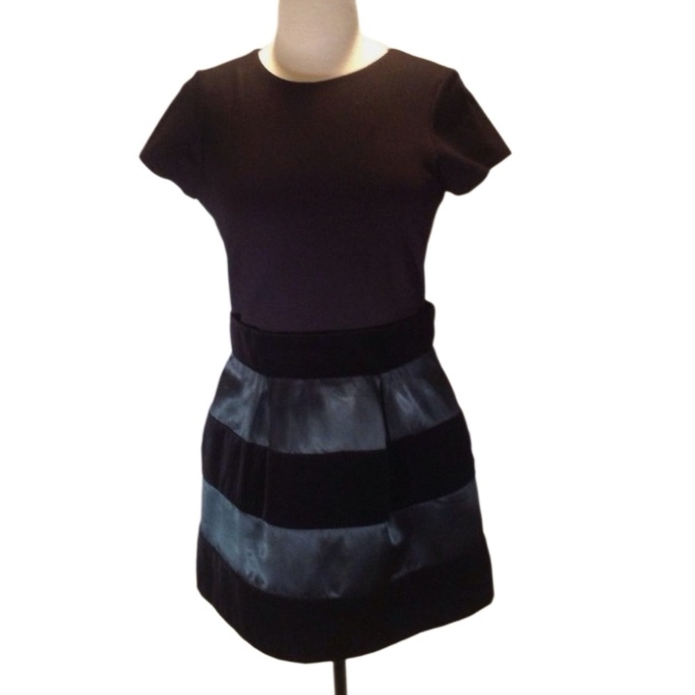 Y2K ALICE & TRIXIE BLACK VELVET SATIN KNIT MINI DRESS POCKETS CAP SLEEVES S
